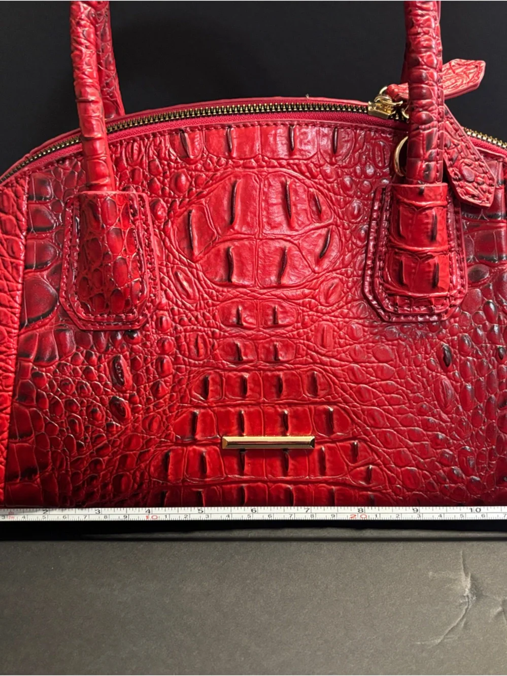 Croc-Embossed Red Dome Satchel Handbag